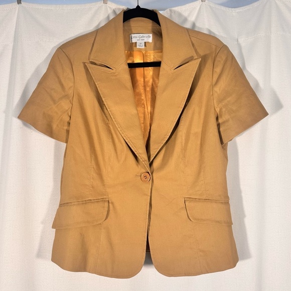 Lena Gabrielle Jackets & Blazers - Lena Gabrielle Linen Blend Camel Short Sleeve Blazer Jacket